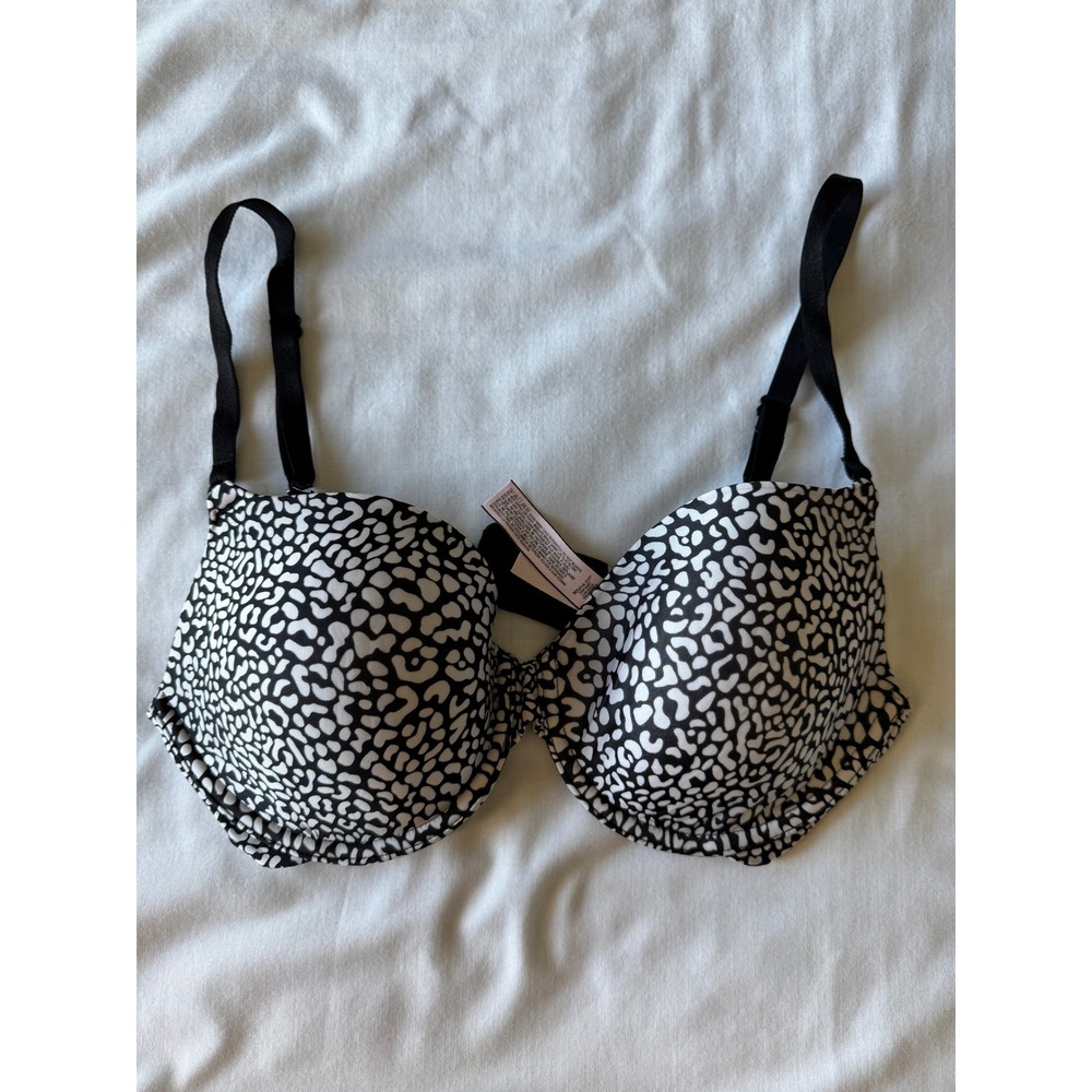 Victoria's Secret Womens Black White Perfect Coverage Bra 34D Animal Underwire